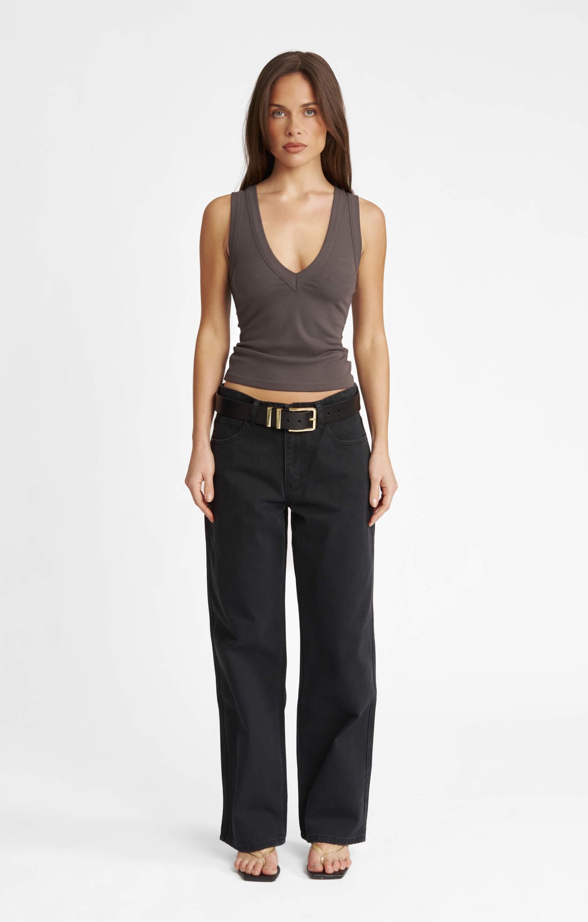 THE LUXE RIB DEEP V-NECK TANK - ESPRESSO