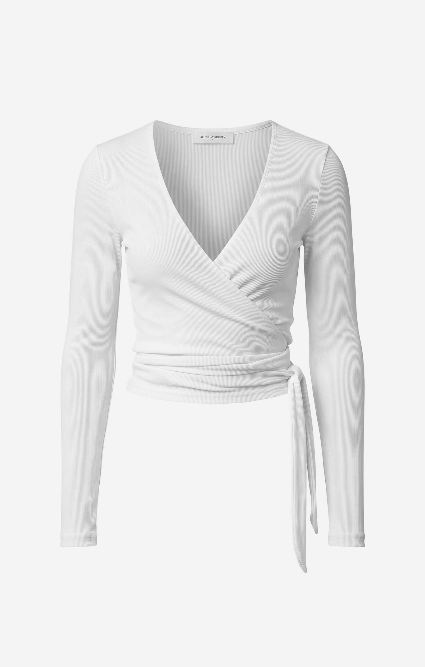 THE LUXE RIB LONG SLEEVE WRAP TOP - WHITE