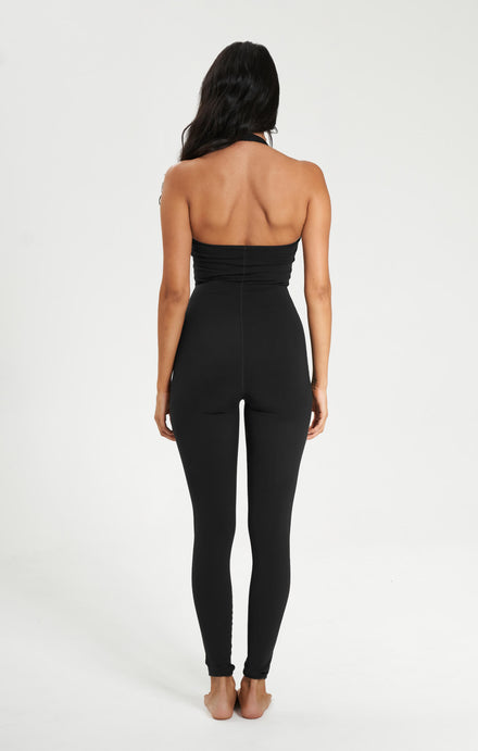 THE SCULPT™ HALTER FULL LENGTH ONESIE - BUTTER BLACK