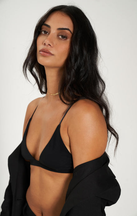 THE TRIANGLE BIKINI TOP - BLACK MESH