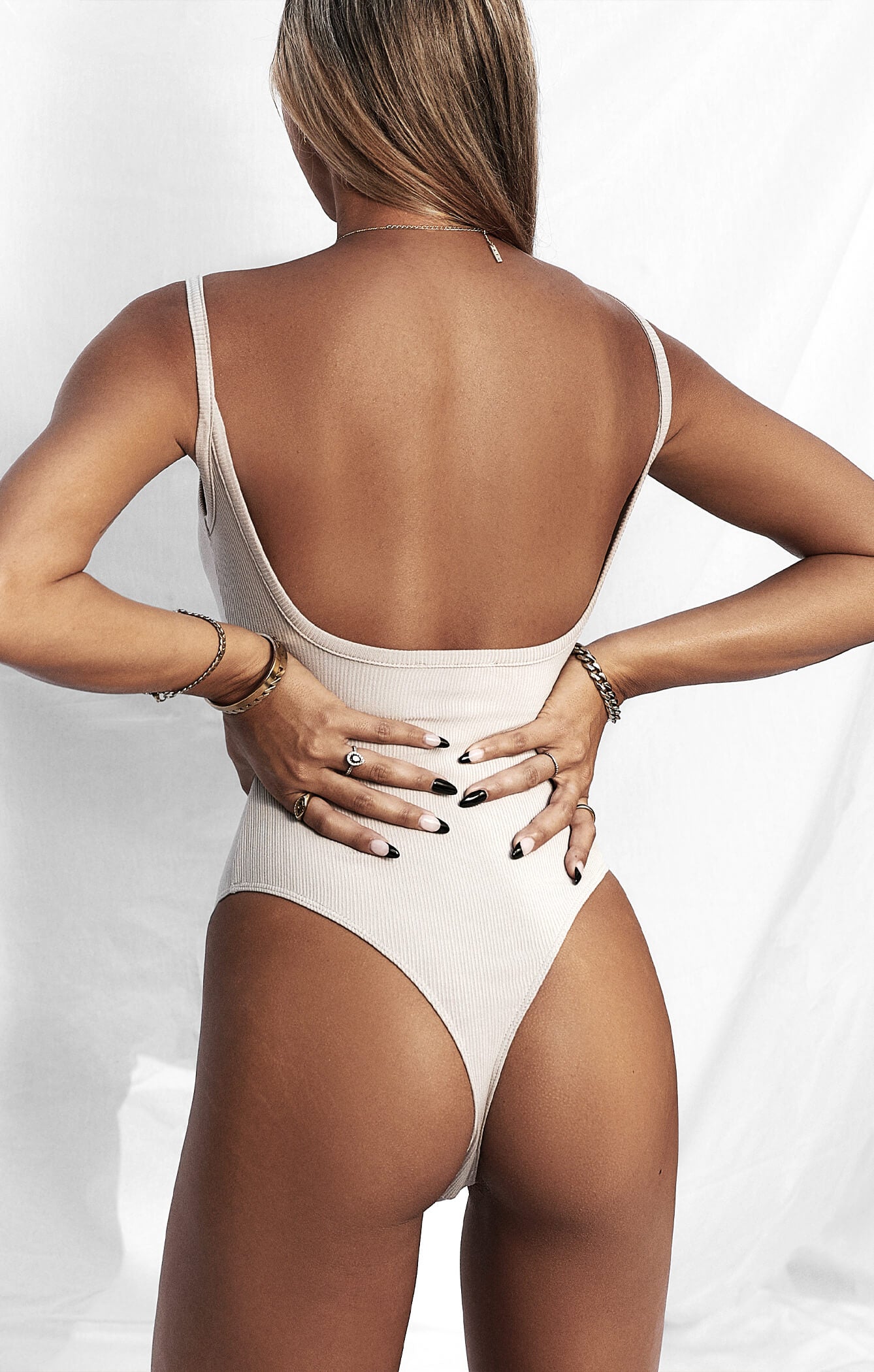 THE LUXE RIB LOW BACK BODYSUIT - STONE