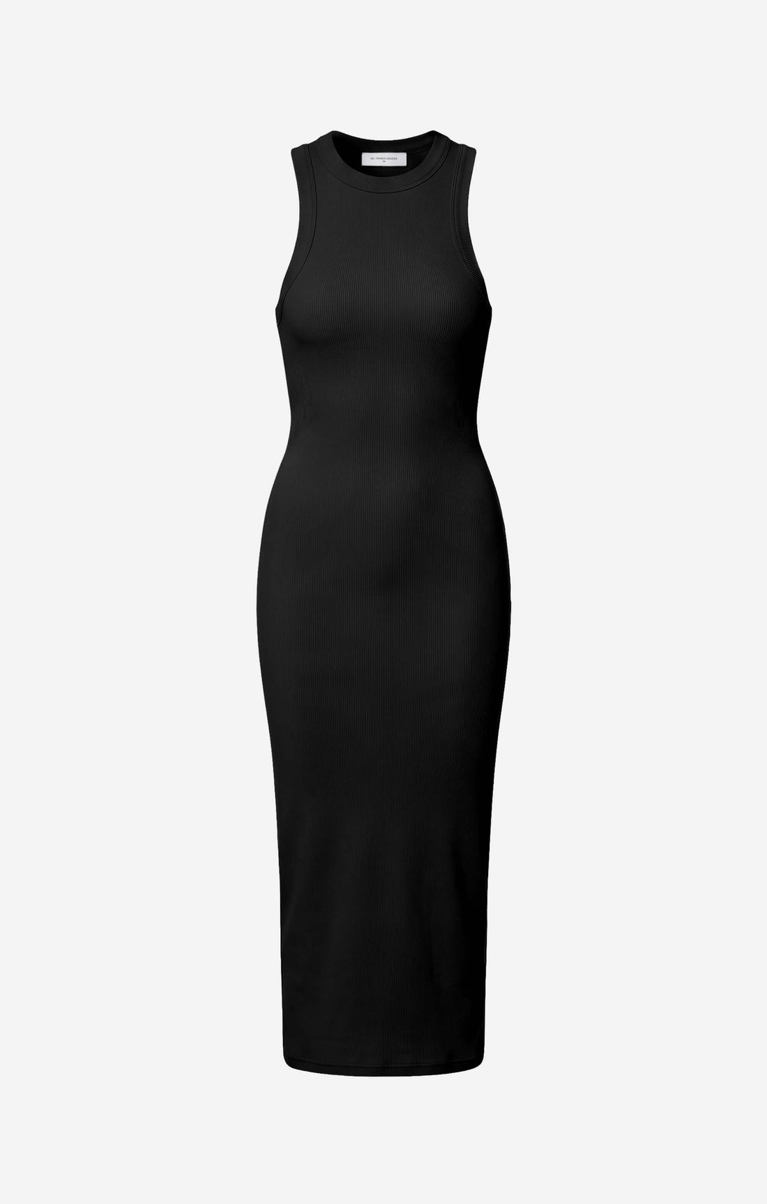 THE LUXE RIB HIGH NECK MIDI DRESS - BLACK