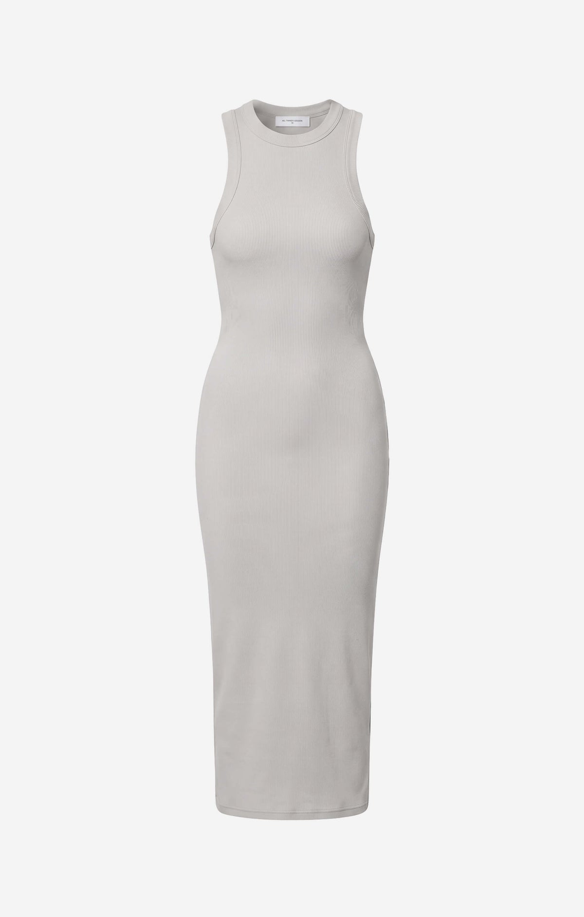 THE LUXE RIB HIGH NECK MIDI DRESS - STONE