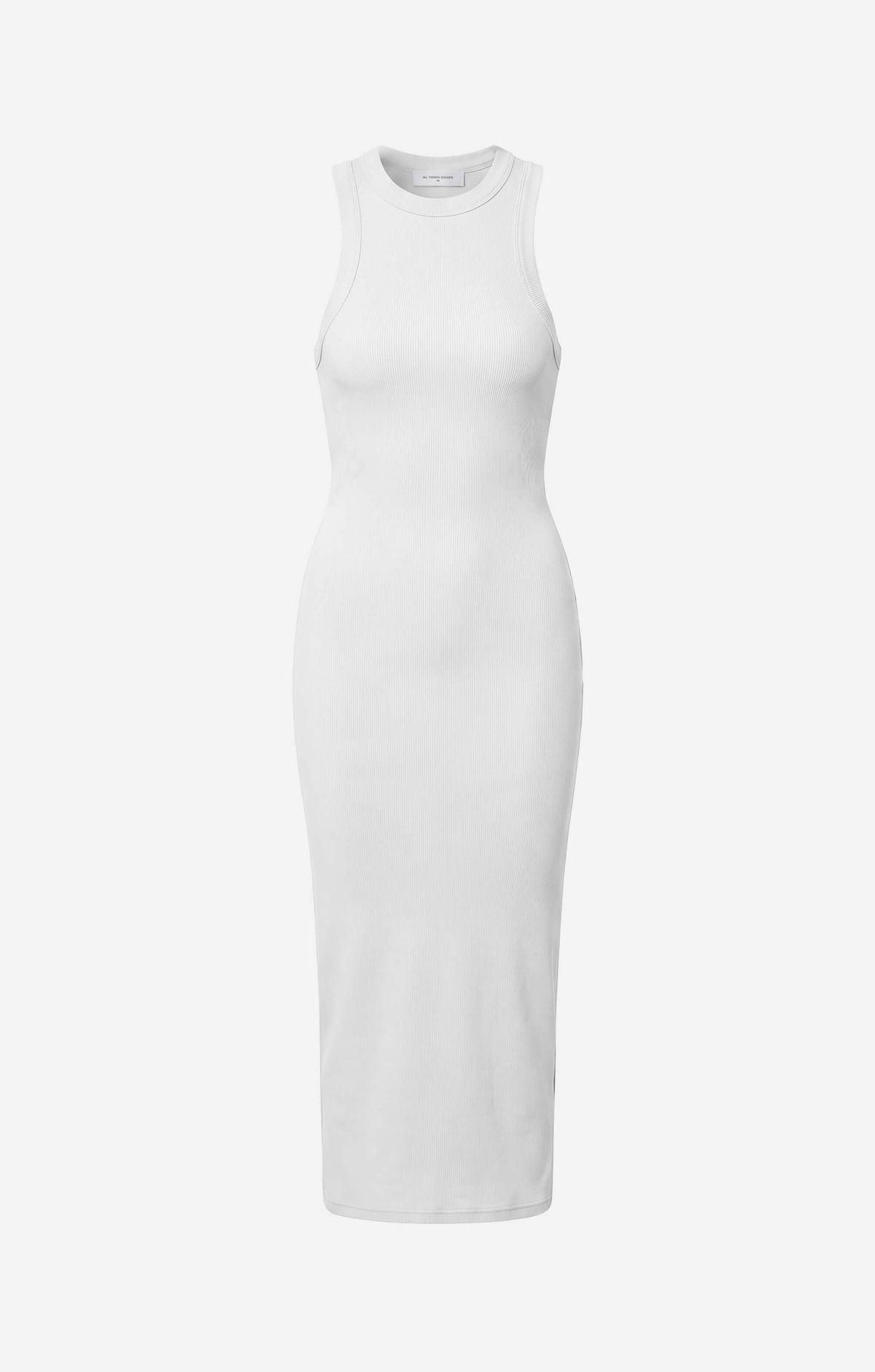 THE LUXE RIB HIGH NECK MIDI DRESS - WHITE