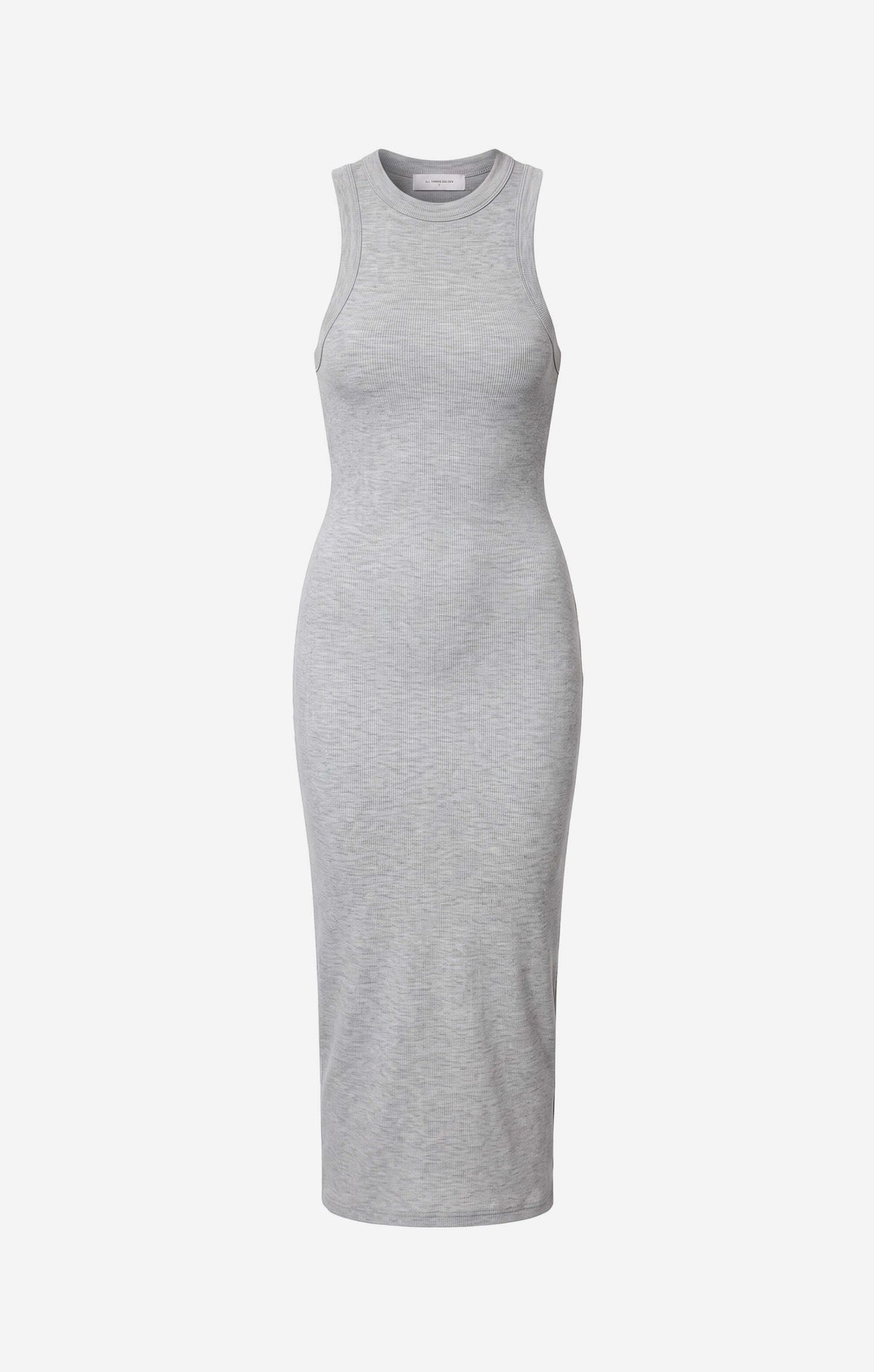 THE LUXE RIB HIGH NECK MIDI DRESS - MID GREY