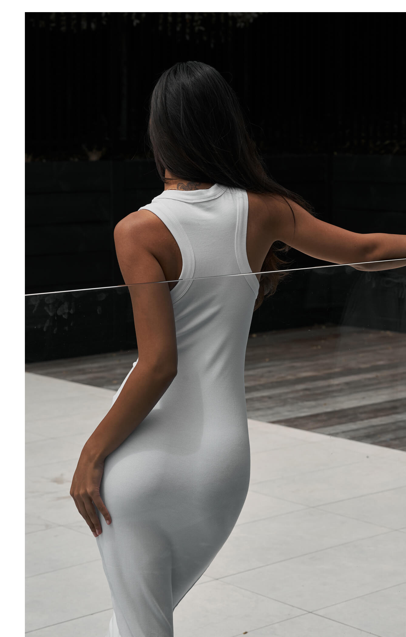 The Luxe Rib High Neck Midi Dress - White - M - All Things Golden