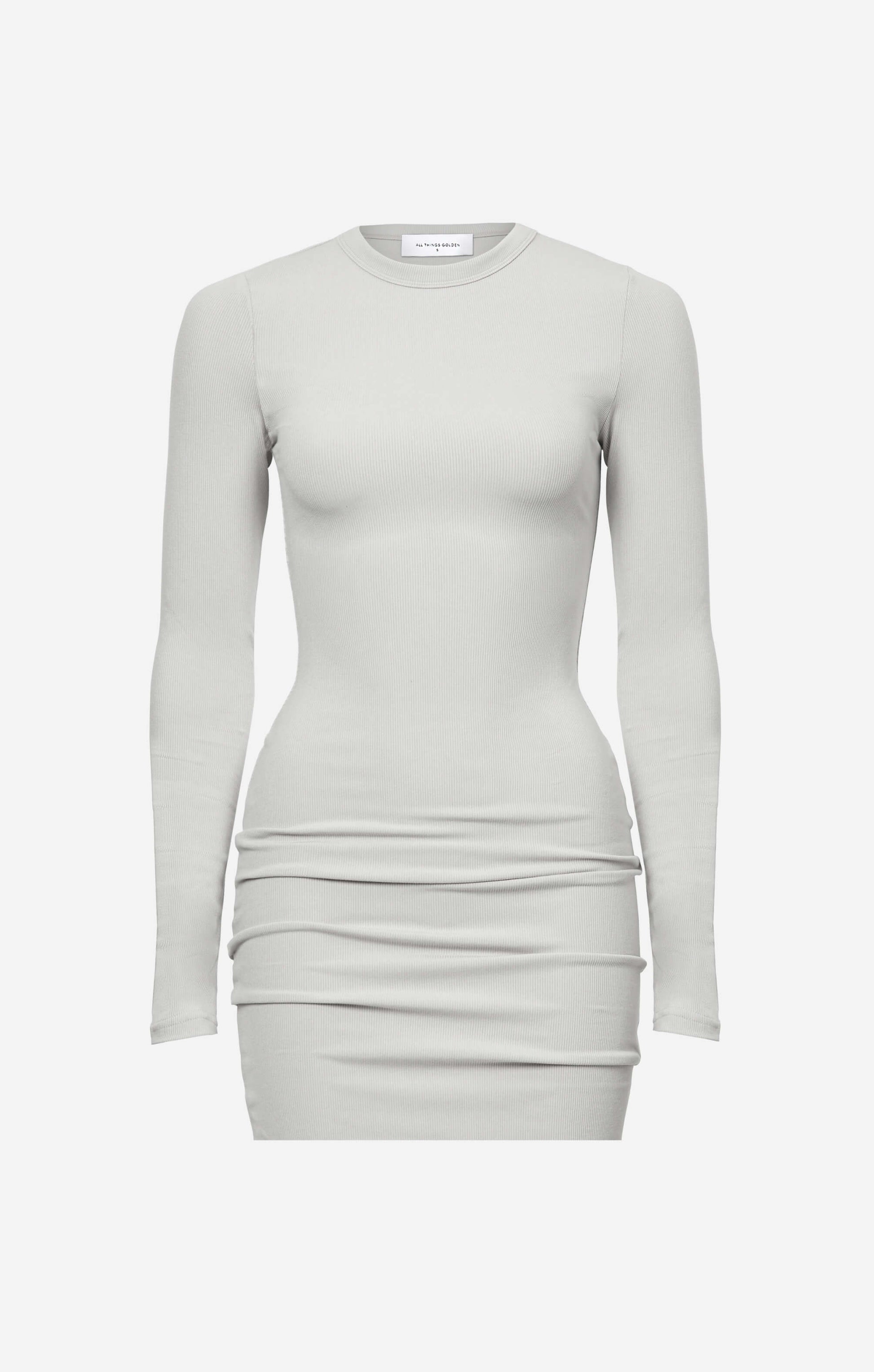 long sleeve mini dress in stone Women's Stone Woven Long Sleeve Mini Dress