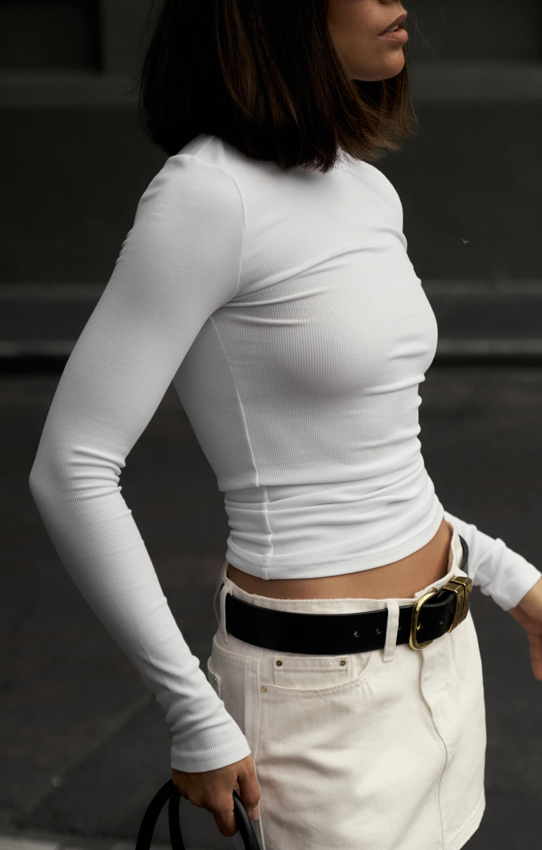 THE LUXE RIB LONG SLEEVE TOP - WHITE