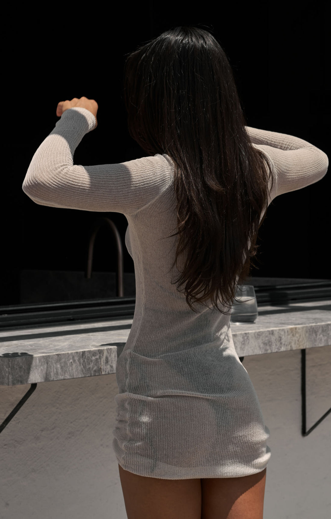 THE KNITTED LONG SLEEVE DRESS - STONE