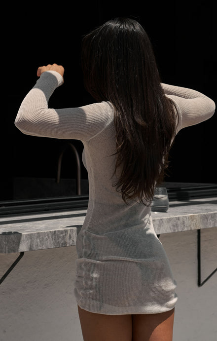 THE KNITTED LONG SLEEVE DRESS - STONE