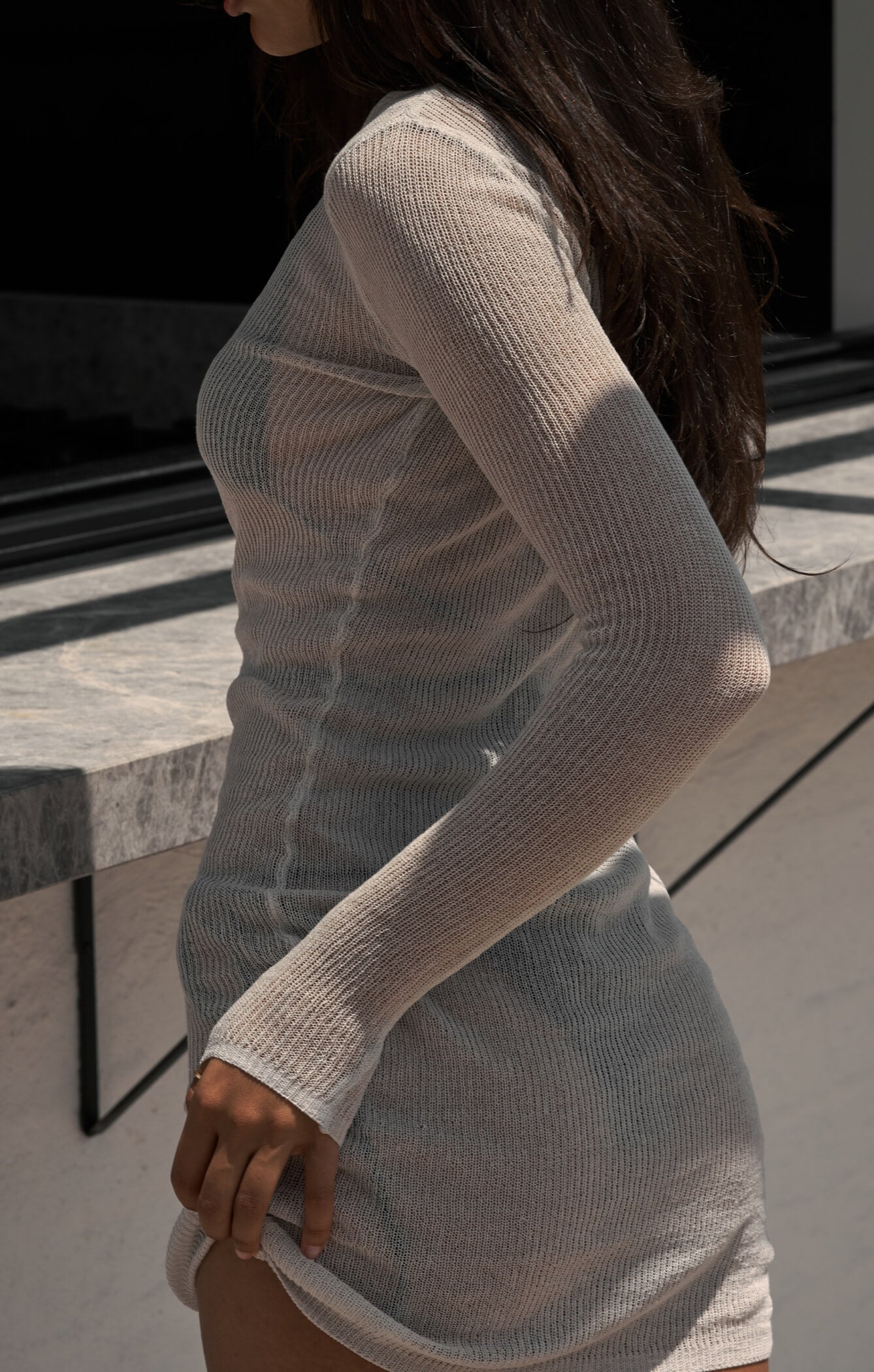 THE KNITTED L/S DRESS - STONE