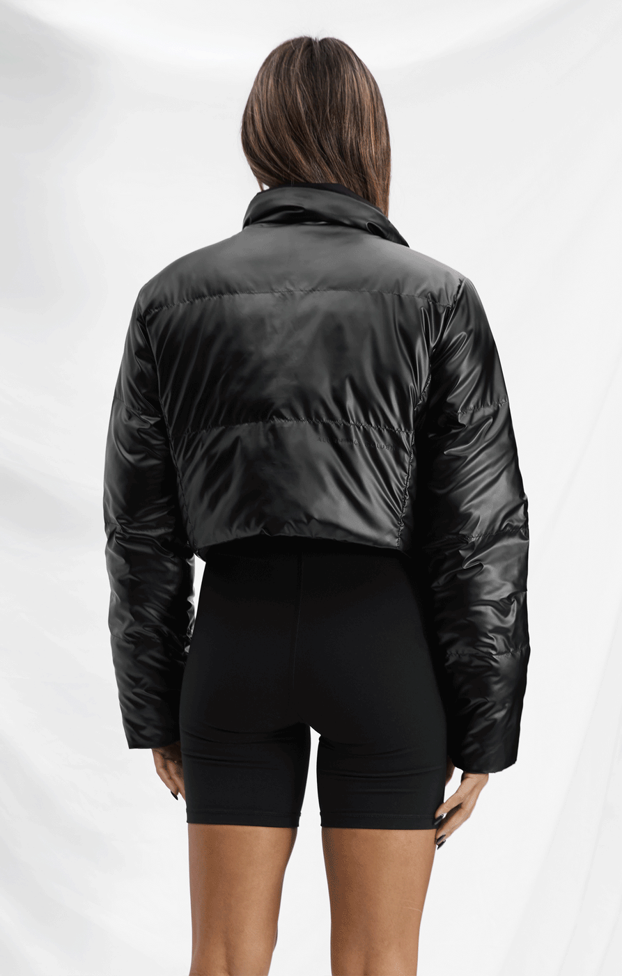 THE VEGAN PUFF REVERSIBLE CROP JACKET PATENT BLACK All Things