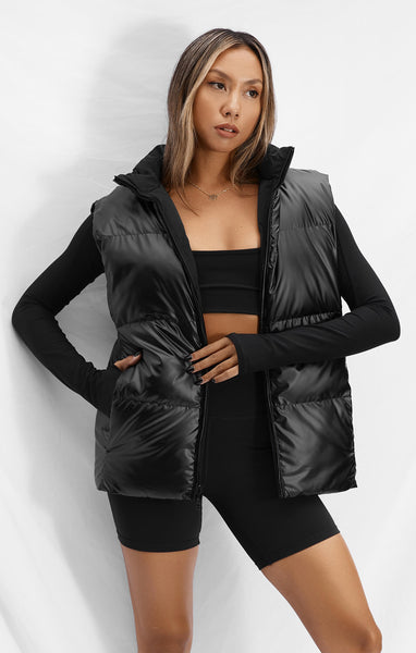 THE VEGAN PUFF™ REVERSIBLE VEST - PATENT/BLACK – All Things Golden