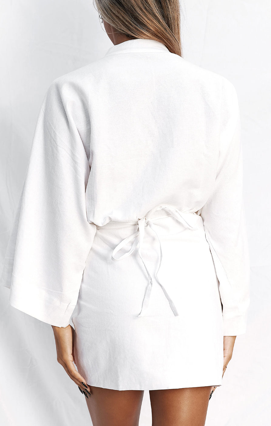 THE LINEN KIMONO DRESS - WHITE