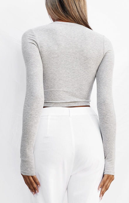 THE LUXE RIB LONG SLEEVE CROP - MID GREY