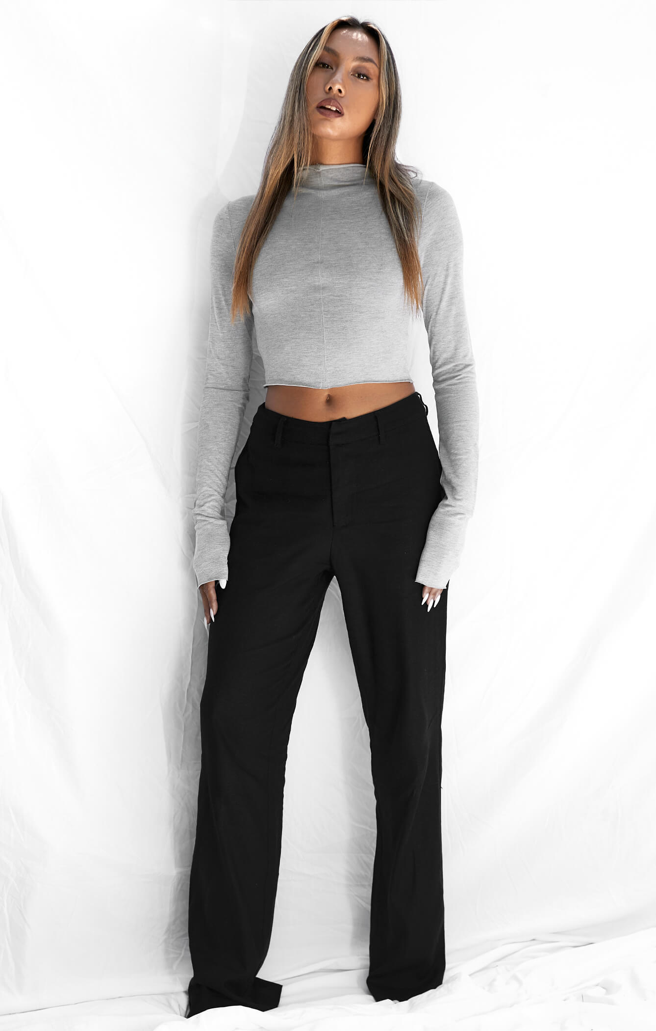 THE MODAL L/S CROP - MID GREY