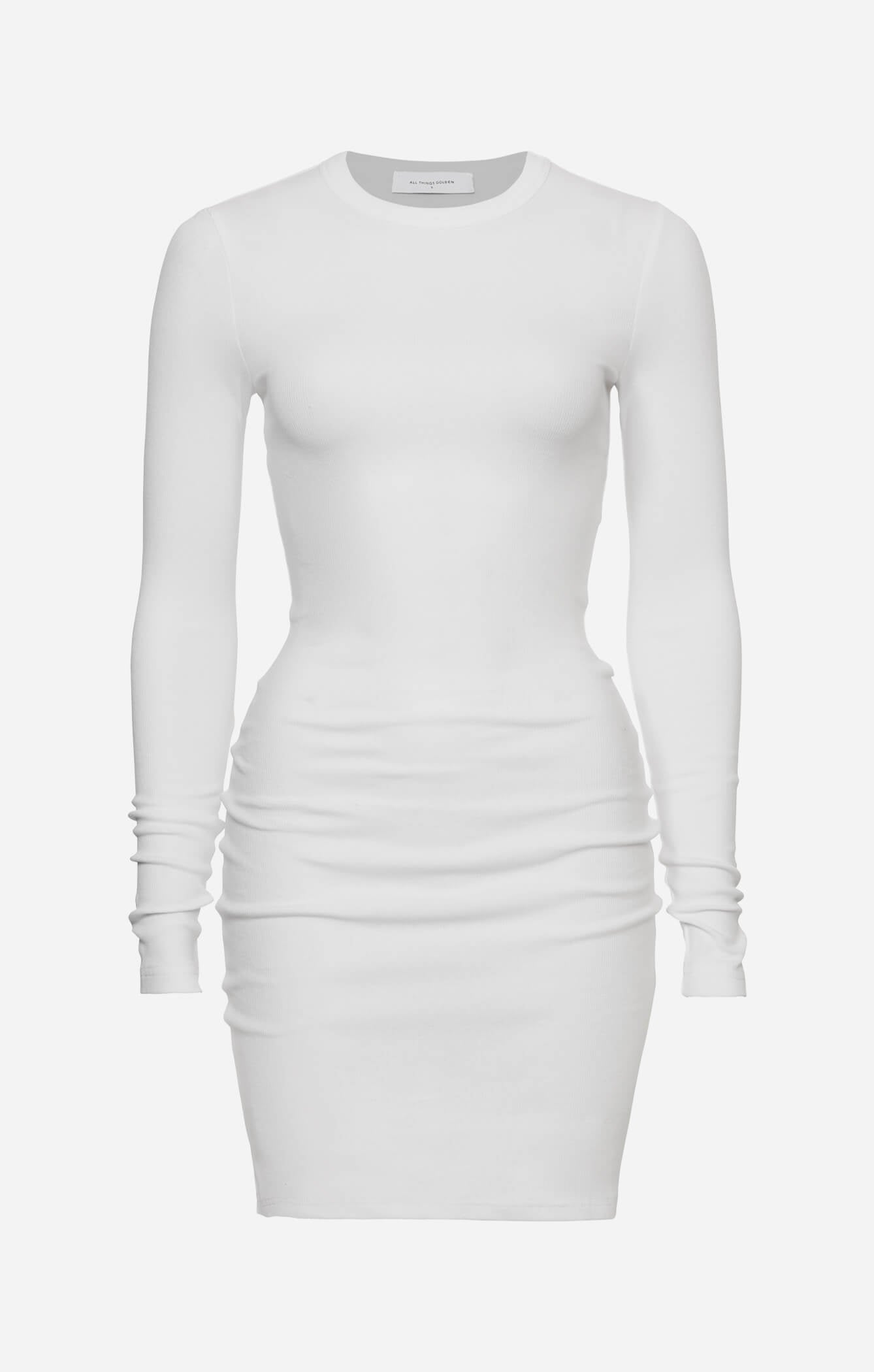 THE RIBBED LONG SLEEVE DRESS - WHITE
