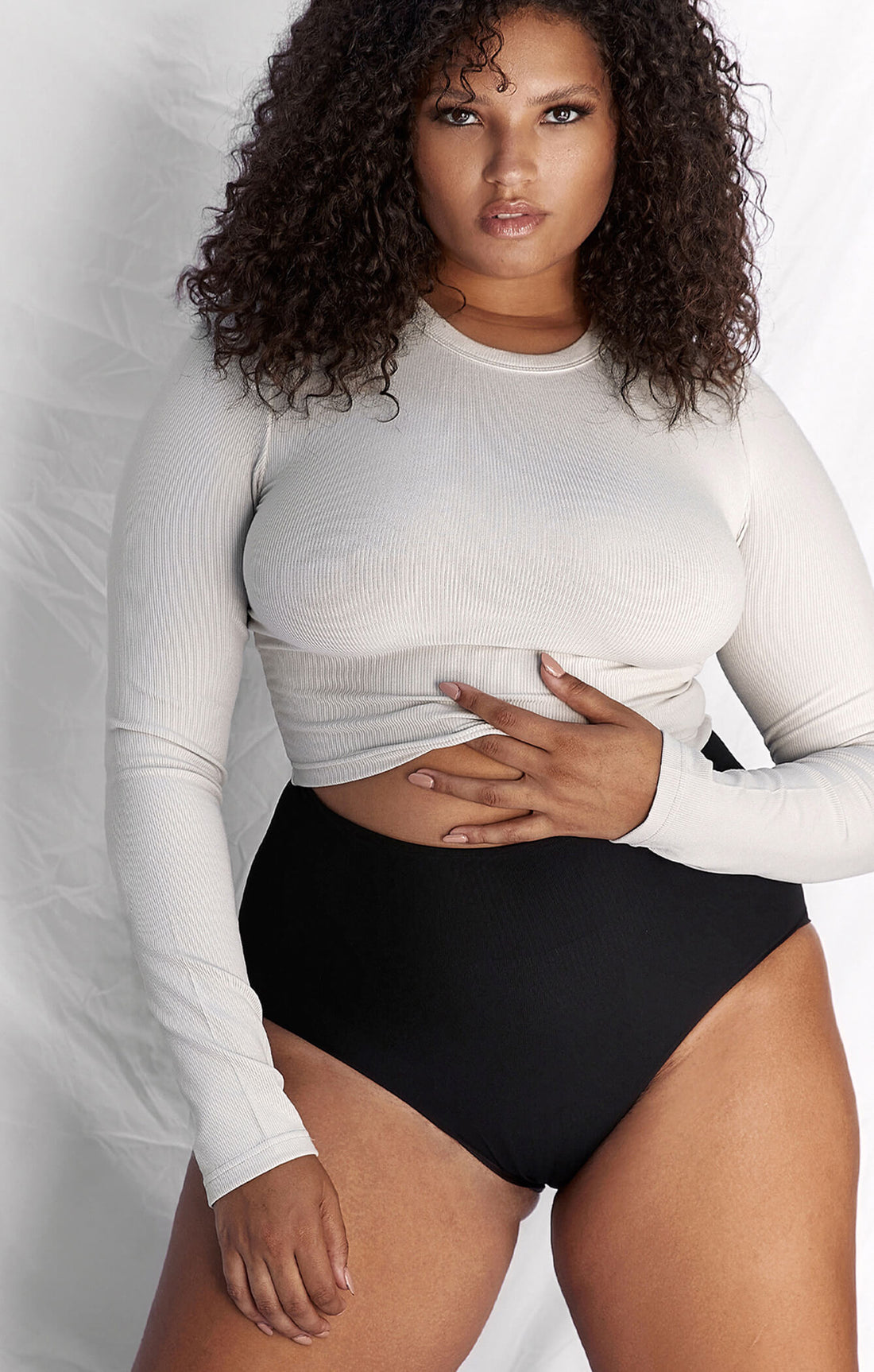 THE LUXE RIB LONG SLEEVE CROP - STONE