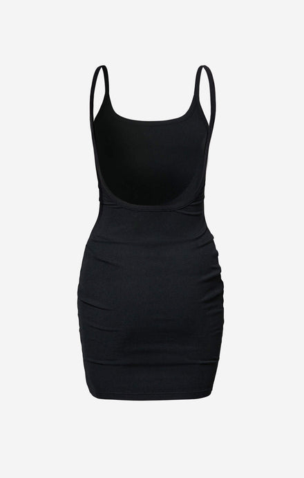 THE LUXE RIB LOW BACK MINI DRESS - BLACK