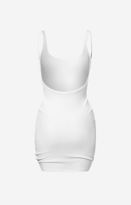 THE LUXE RIB LOW BACK MINI DRESS - WHITE